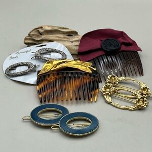 Elegant Vintage Hair Accessories Set with Gold and Burgundy Accents-Retro Style